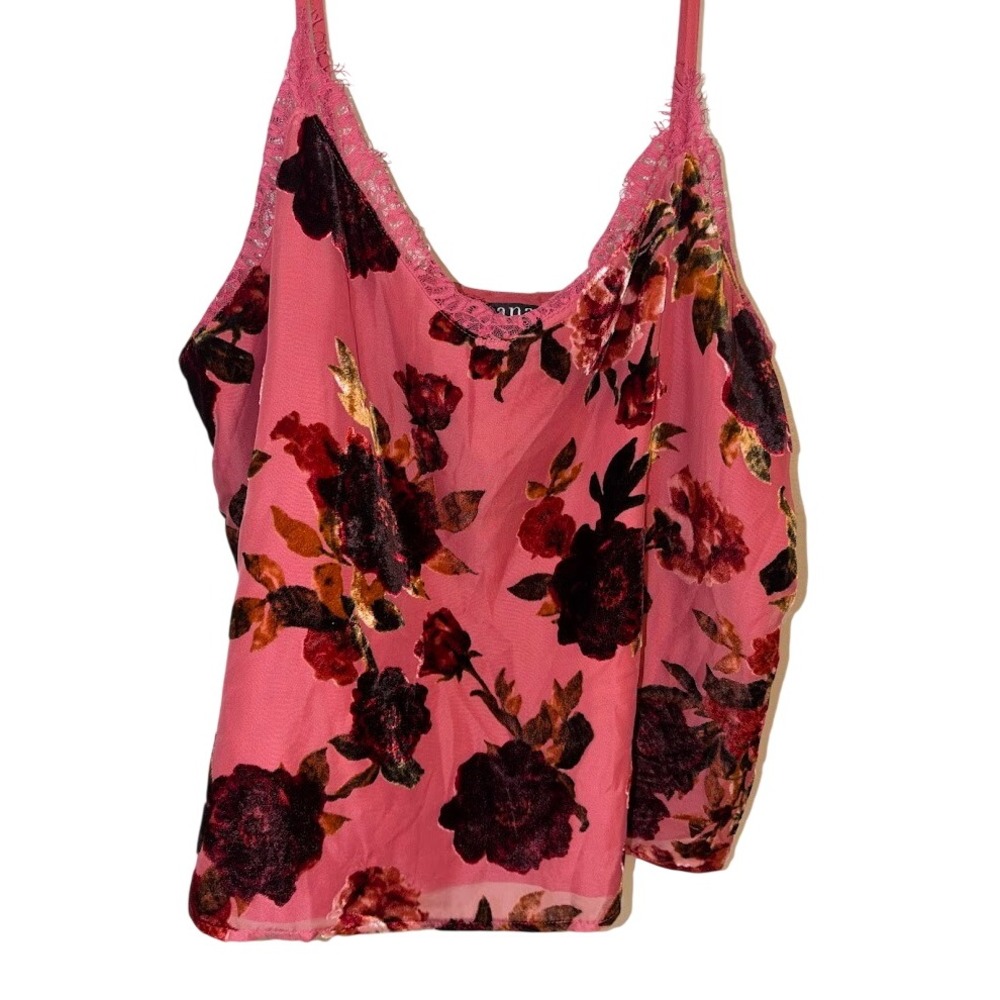ana A New Approach Pink Velvet Burnout Floral Lace Trim Cami Top XL